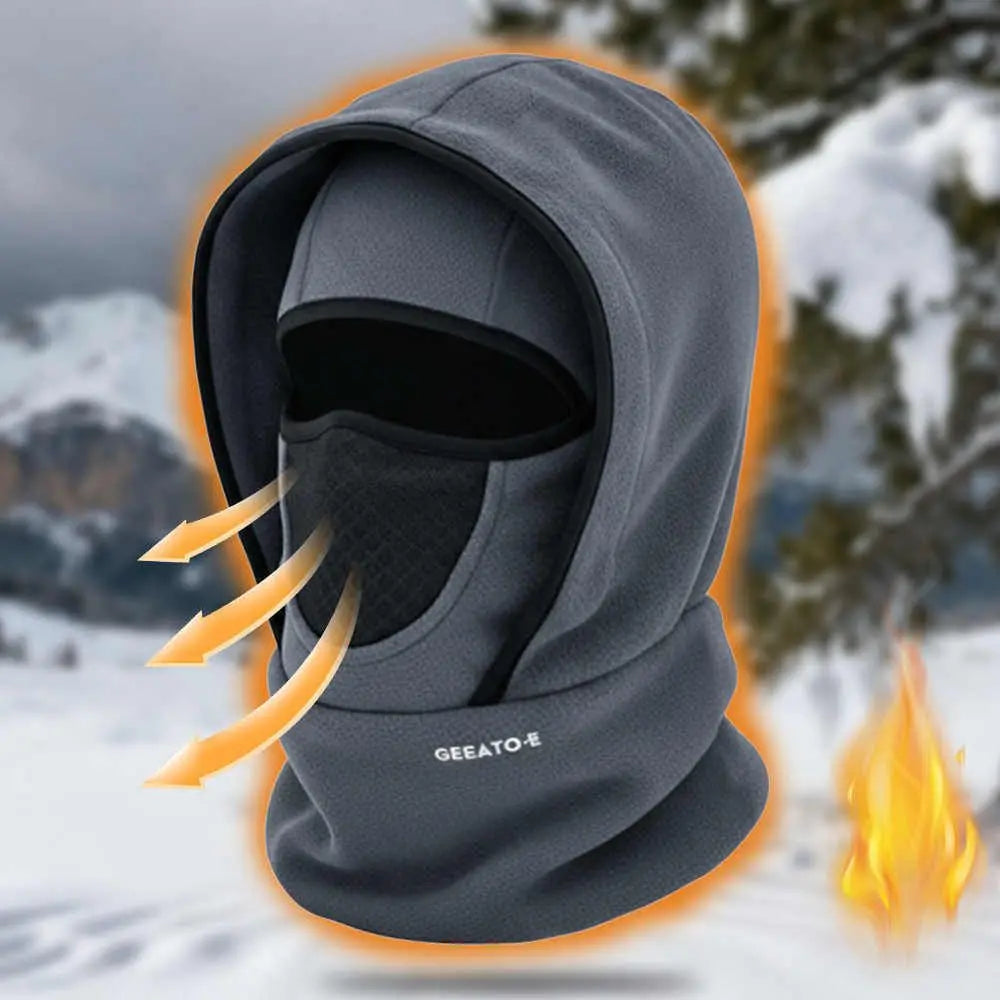 【50% SLEVA】🎉🧣❄️ Dvouvrstvá fleecová čepice s integrovaným šátkem, teplá a větruodolná, chrání obličej a krk, vhodná na lyžování, cyklistiku a zimní venkovní aktivity