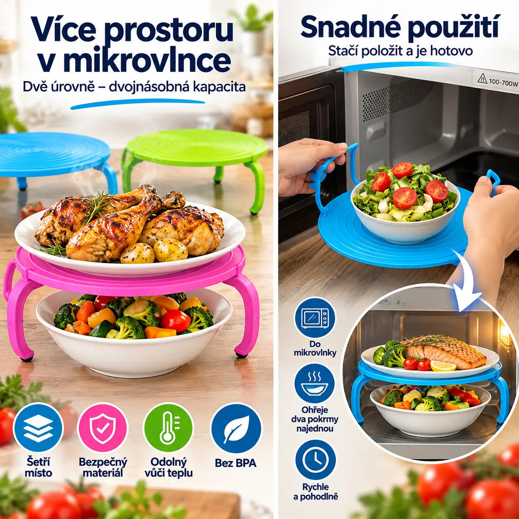 🔥 ✨Kupte 1 a získejte 1 zdarma｜Víceúčelový dvouvrstvý stojánek do mikrovlnky, podnosový regál, teplotně odolná podložka na hrnce, šetří místo v mikrovlnce, 3 barvy skladem 🍳✨