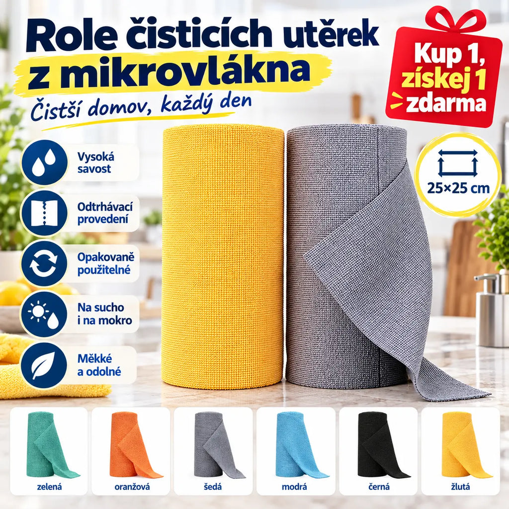 ✨🧼 Kup 1, získej 1 zdarma｜Role opakovaně použitelných čisticích utěrek, odtrhávací, mikrovlákno, savé, kuchyňské, 25×25 cm