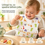 🔥50% SLEVA🔥 Balení 30 kusů 👶 Jednorázový dětský bryndák s nepropustnou 3D kapsou, voděodolný, tenký a praktický na cestování 🍽️