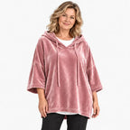 💥50% SLEVA✨【S-5XL】Dámská volná mikina s kapucí, 3/4 rukávy, sametová látka, podzim/zima 2026, ležérní univerzální top