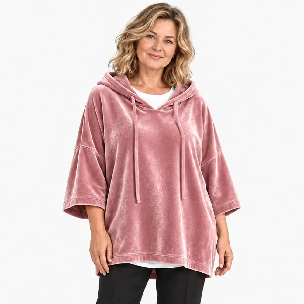 💥50% SLEVA✨【S-5XL】Dámská volná mikina s kapucí, 3/4 rukávy, sametová látka, podzim/zima 2026, ležérní univerzální top