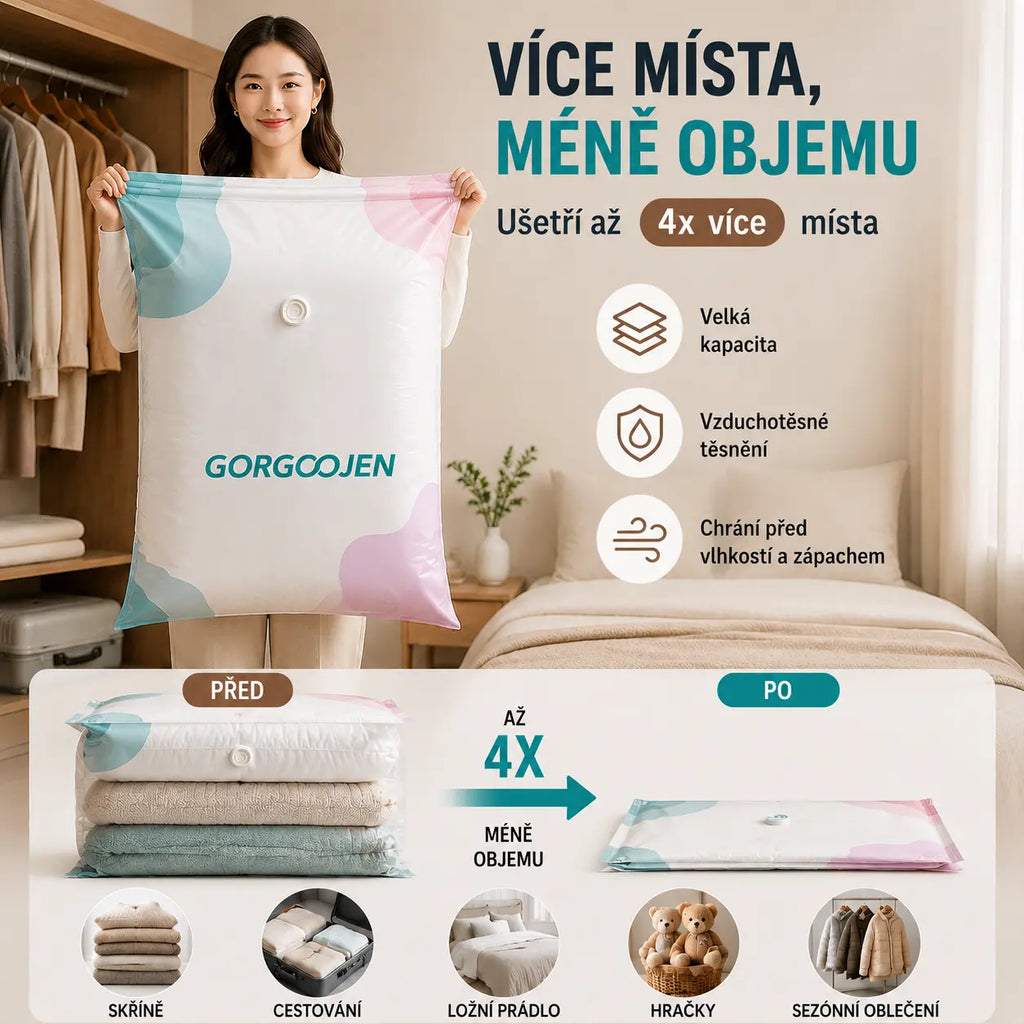 🔥 50% SLEVA | 【5 ks | 70*50*30 cm】Velké 3D kompresní úložné vaky bez pumpy – úspora místa doma i na cestách