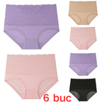 🔥50% sleva | Balení 6 ks dámských kalhotek s vysokým pasem, krajkový lem, tvarovací, velké velikosti M–6XL