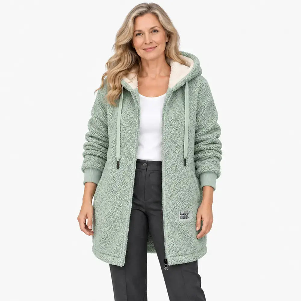 💥50% SLEVA🎉⛄【M-3XL】Dámská středně dlouhá bunda z ovčího rouna, zateplená a zesílená, zipová bunda s výšivkou, podzim/zima 2026