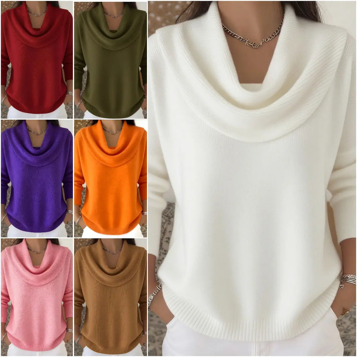 🔥50% SLEVA🧶【S–3XL】Dámský pletený svetr s plisovaným límcem, jednobarevný, měkký, volný střih, podzim/zima 2026