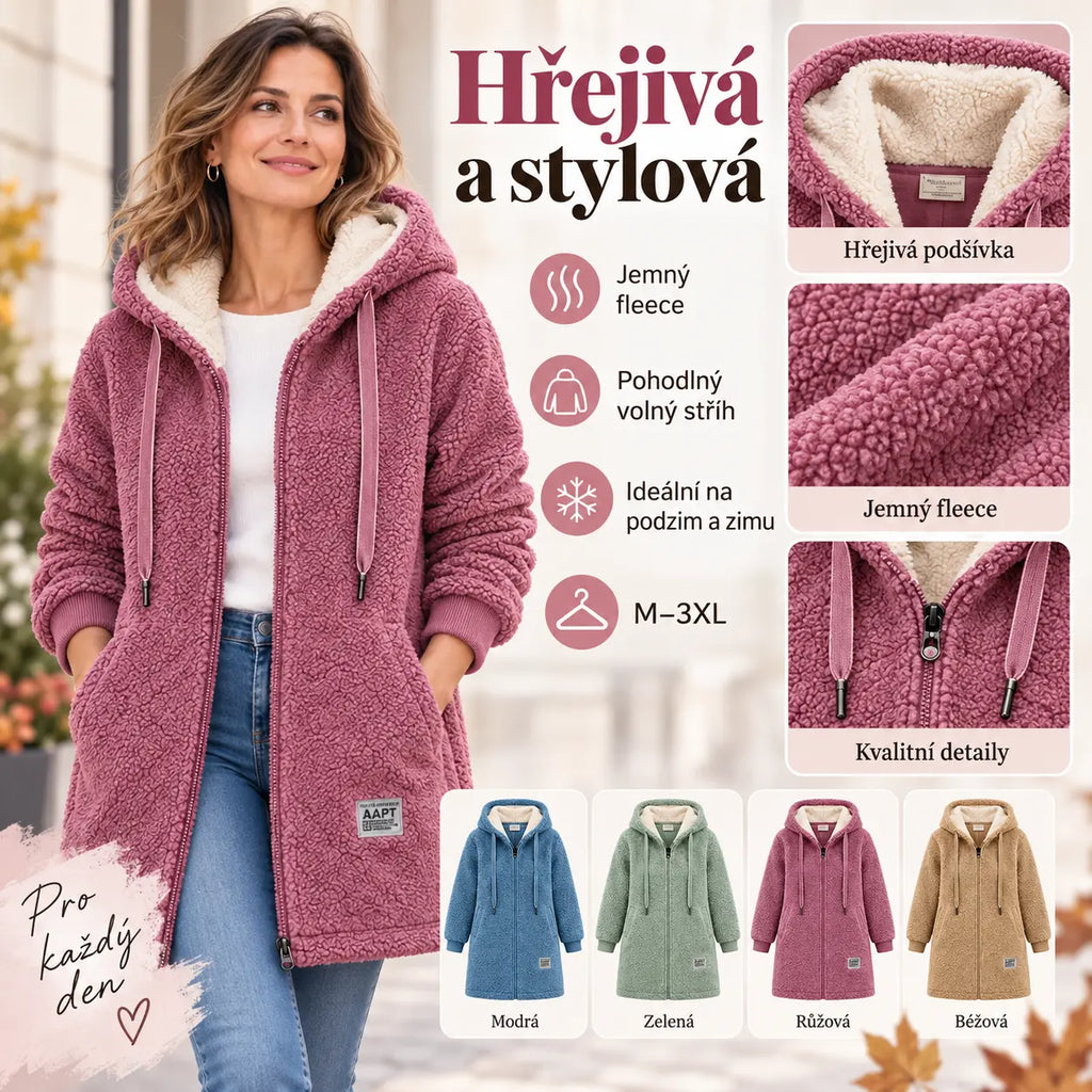 💥50% SLEVA🎉⛄【M-3XL】Dámská středně dlouhá bunda z ovčího rouna, zateplená a zesílená, zipová bunda s výšivkou, podzim/zima 2026