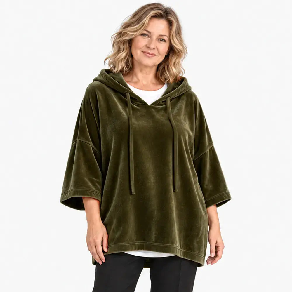 💥50% SLEVA✨【S-5XL】Dámská volná mikina s kapucí, 3/4 rukávy, sametová látka, podzim/zima 2026, ležérní univerzální top