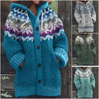 🔥50% SLEVA🔥 ✨Nová dámská pletená bunda s kapucí, geometrický vzor, zapínání na knoflíky, podzim/zima, velikosti S–5XL