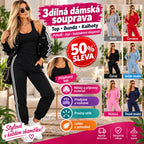 🔥 50% SLEVA | 【S–5XL】Dámská módní sportovně-ležérní 3dílná souprava 2026 – tílko + bunda na knoflíky + kalhoty s kapsami, pruhované detaily