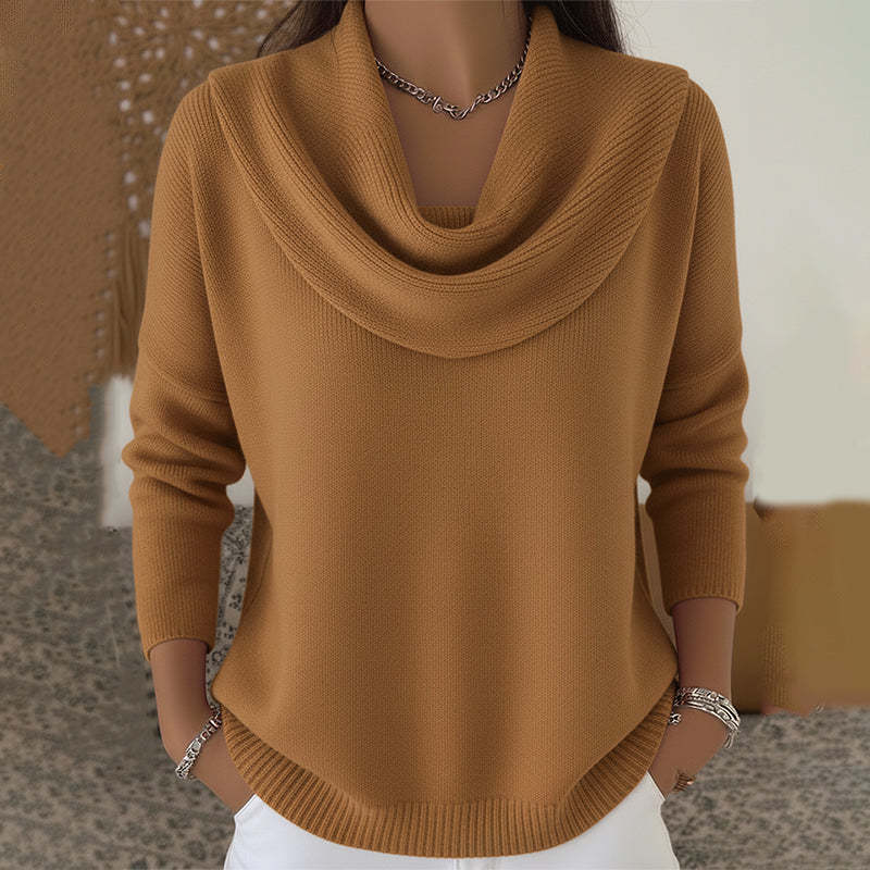 🔥50% SLEVA🧶【S–3XL】Dámský pletený svetr s plisovaným límcem, jednobarevný, měkký, volný střih, podzim/zima 2026