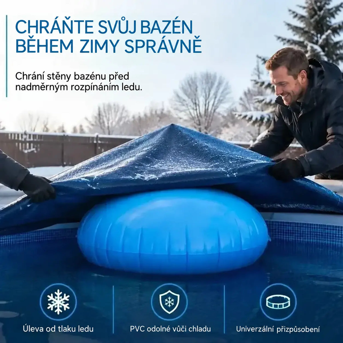 【50% SLEVA】❄️ Nafukovací polštář do bazénu – 🔥 Populární zimní ochrana bazénu, chrání před tlakem ledu, odvádí vodu a sníh