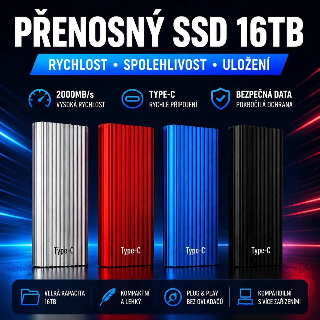 💥50% SLEVA💥 16TB Přenosný mini SSD disk, USB Typ-C, vysoká rychlost přenosu dat, externí pevný disk